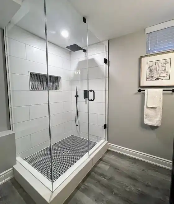 Custom shower — white tile