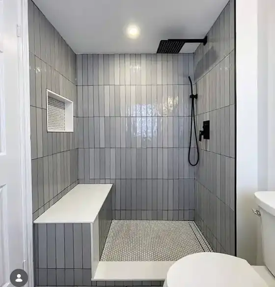 Custom shower — grey tile