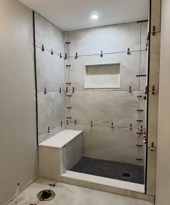 Tile shower in progress